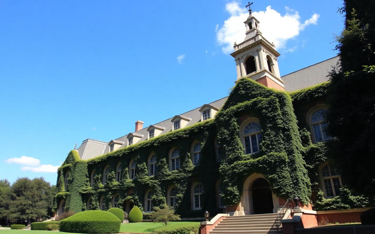 Ivy-covered college campus building