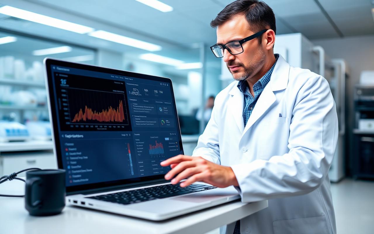 Scientist reviewing lab temperature dashboard